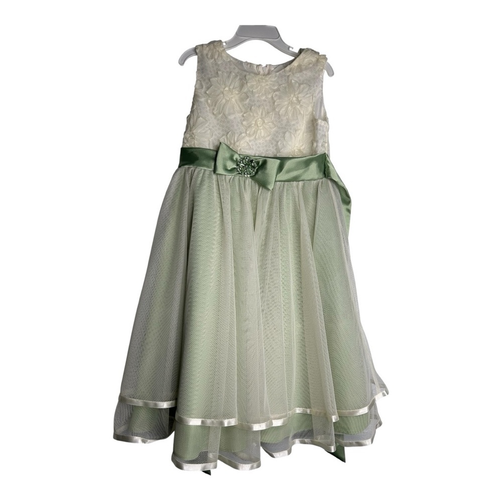 Charming Kids Dress with Green and White Floral Design